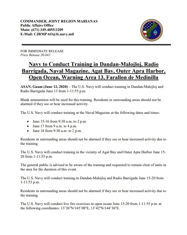 Press Release Inarajan Guam Inalahan